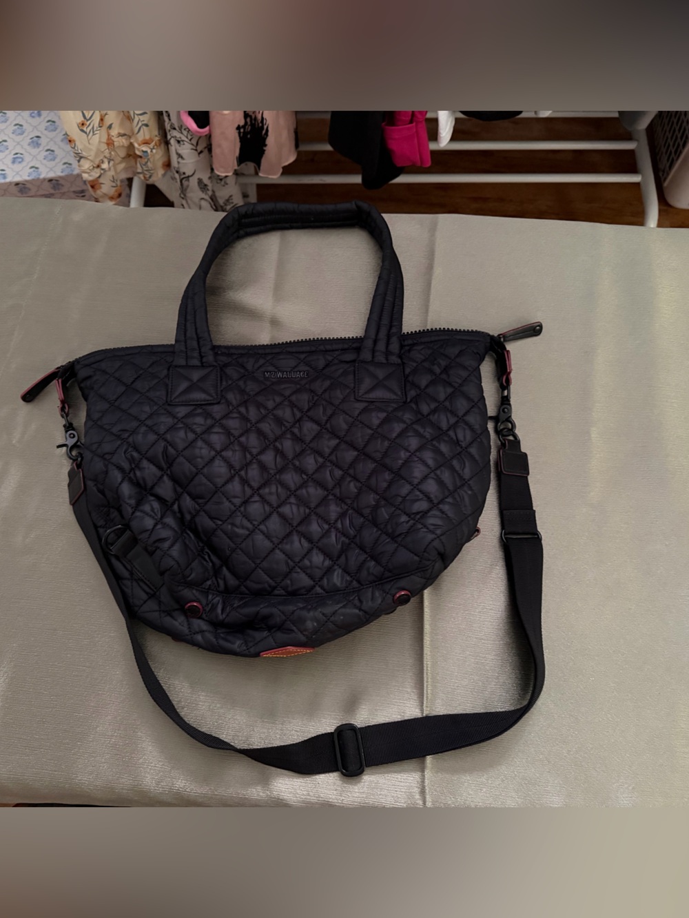MZ Wallace Black Quilted Tote with Adjustable Strap